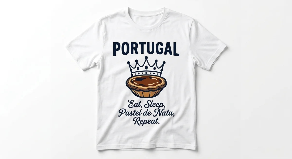 Portugal Travel T-Shirt | Eat, Sleep, Pastel de Nata, Repeat | Funny Custard Tart Crown Graphic Tee