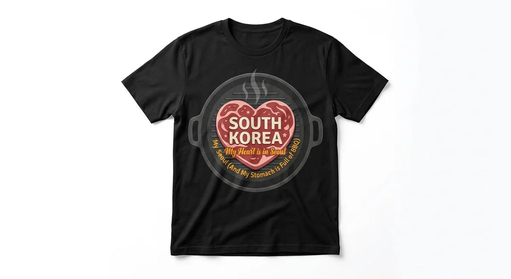 Seoul Foodie Graphic T-Shirt | "My Heart is in Seoul" Funny Korean BBQ Tee | Premium Soft Cotton Souvenir