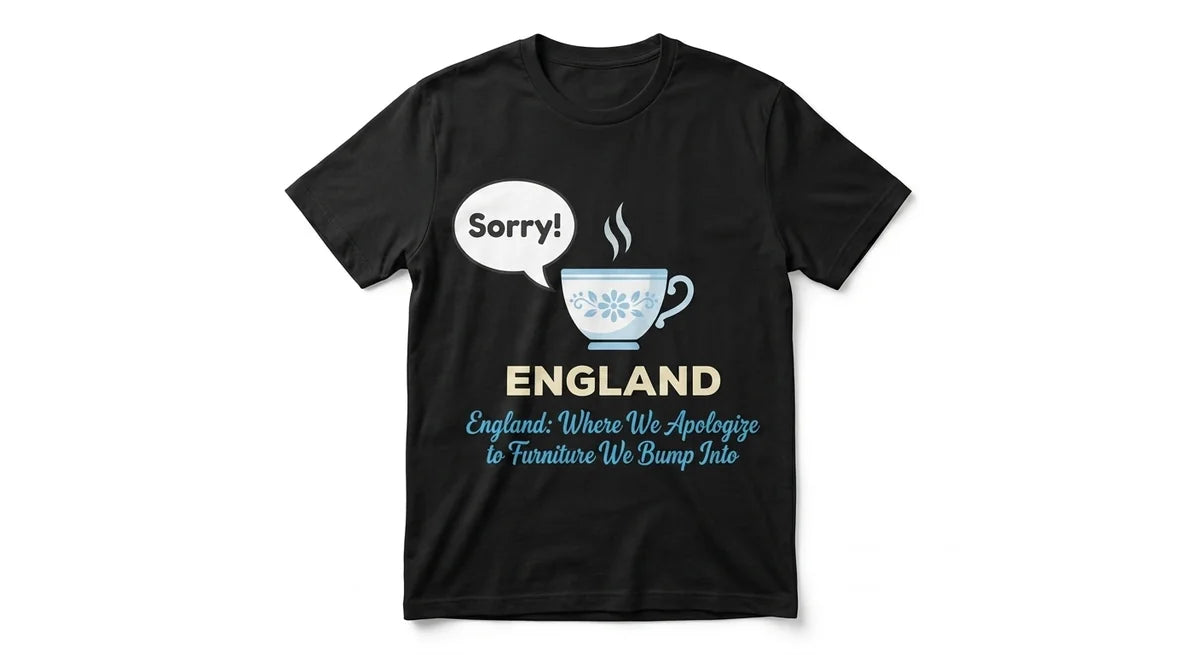 The "Polite Brit" T-Shirt: England Souvenir Tee for the Apologetically Awkward