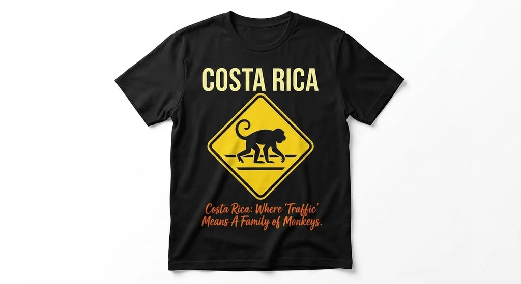 Costa Rica Travel T-Shirt | "Traffic Jam" Monkey Graphic Tee | Funny Wildlife Souvenir | 100% Combed Cotton
