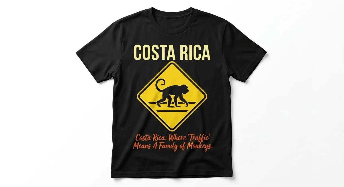 Costa Rica Travel T-Shirt | "Traffic Jam" Monkey Graphic Tee | Funny Wildlife Souvenir | 100% Combed Cotton