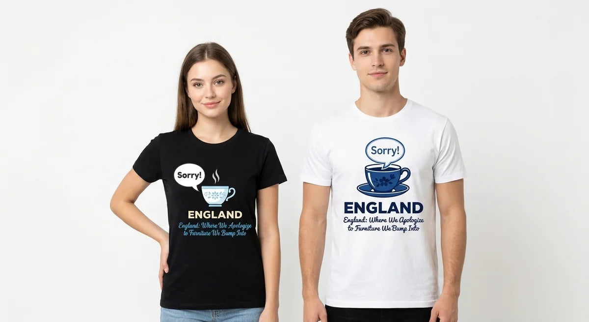 The "Polite Brit" T-Shirt: England Souvenir Tee for the Apologetically Awkward