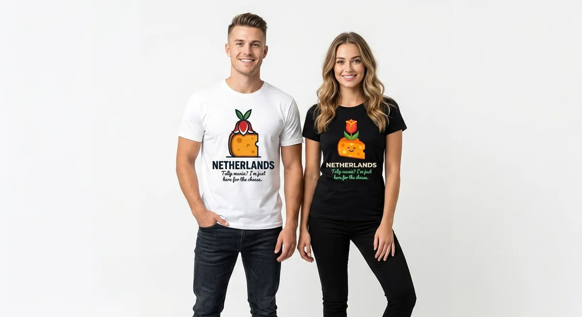Netherlands Souvenir T-Shirt | 'Tulip Mania? I'm Just Here for the Cheese' Gouda Graphic Tee