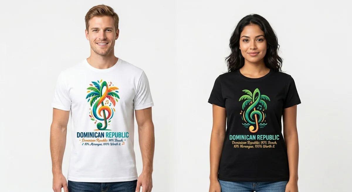 Dominican Republic Graphic T-Shirt – Tropical Beach & Merengue Music Tee – Unisex Cotton Souvenir Shirt