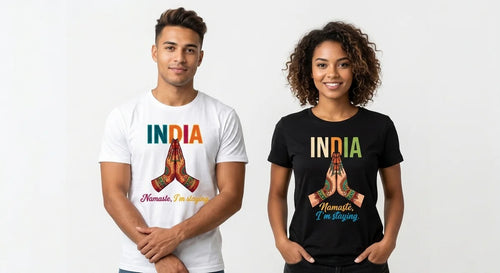 "Namaste, I’m Staying" India Souvenir T-Shirt | Premium Cotton Graphic Tee for Travelers Who Never Want to Leave