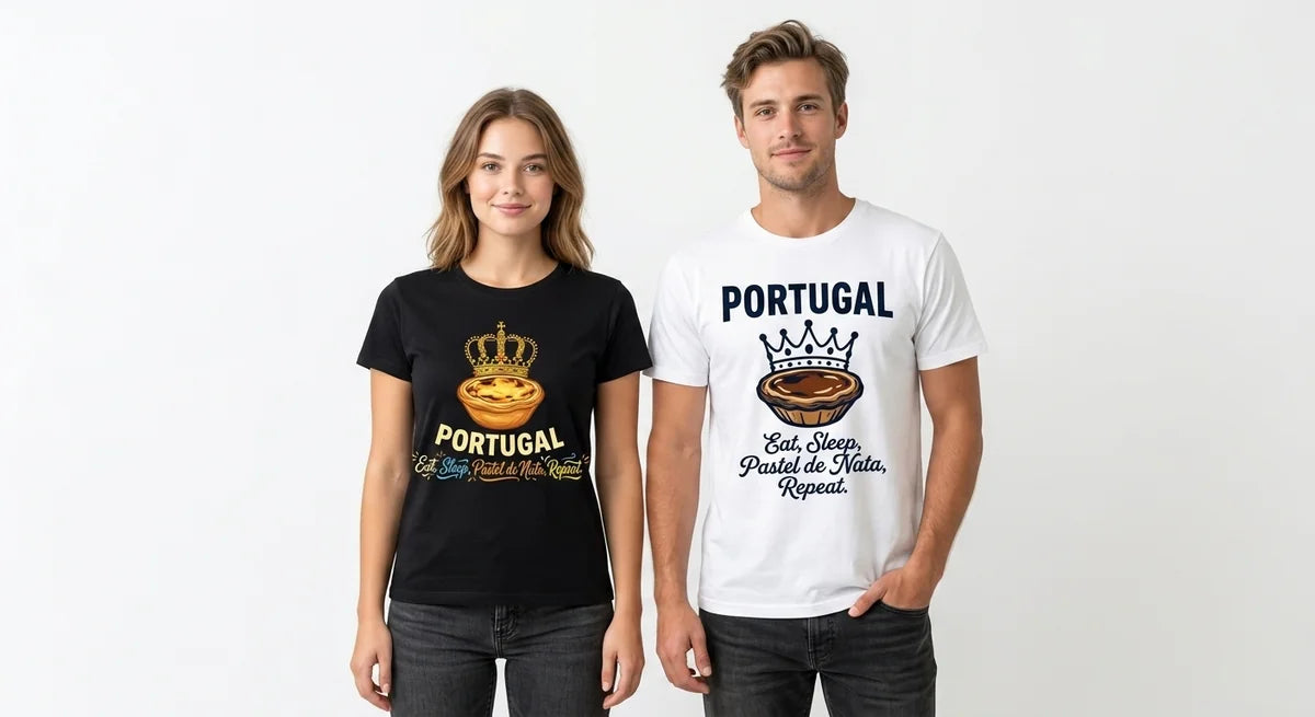 Portugal Travel T-Shirt | Eat, Sleep, Pastel de Nata, Repeat | Funny Custard Tart Crown Graphic Tee