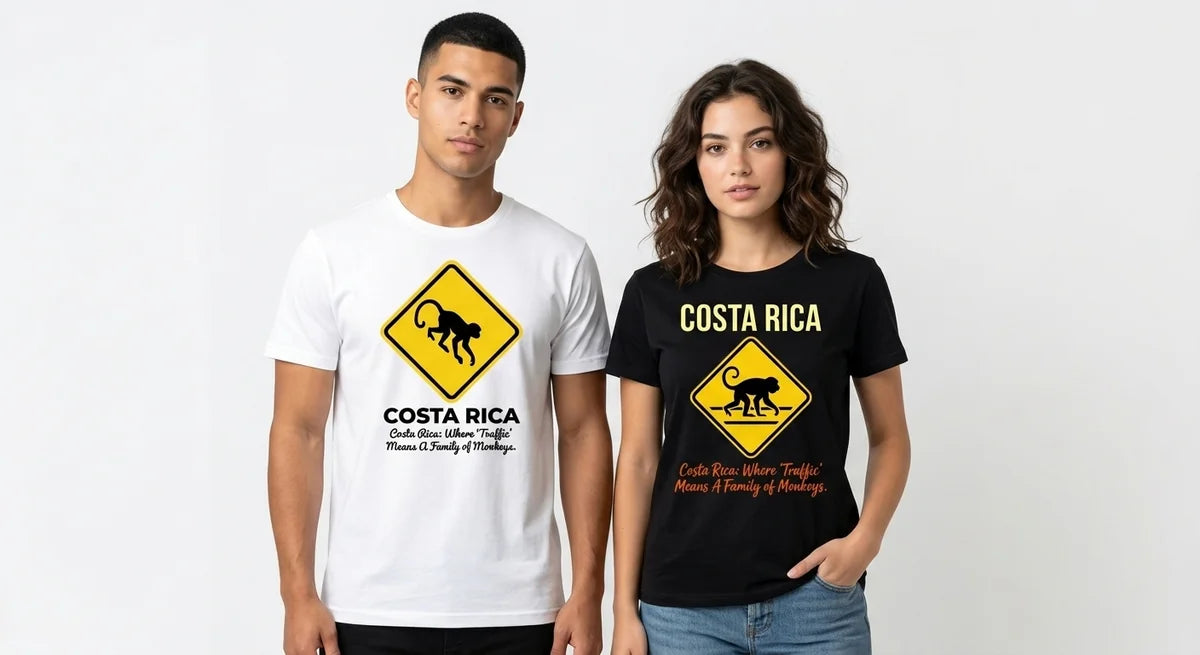 Costa Rica Travel T-Shirt | "Traffic Jam" Monkey Graphic Tee | Funny Wildlife Souvenir | 100% Combed Cotton