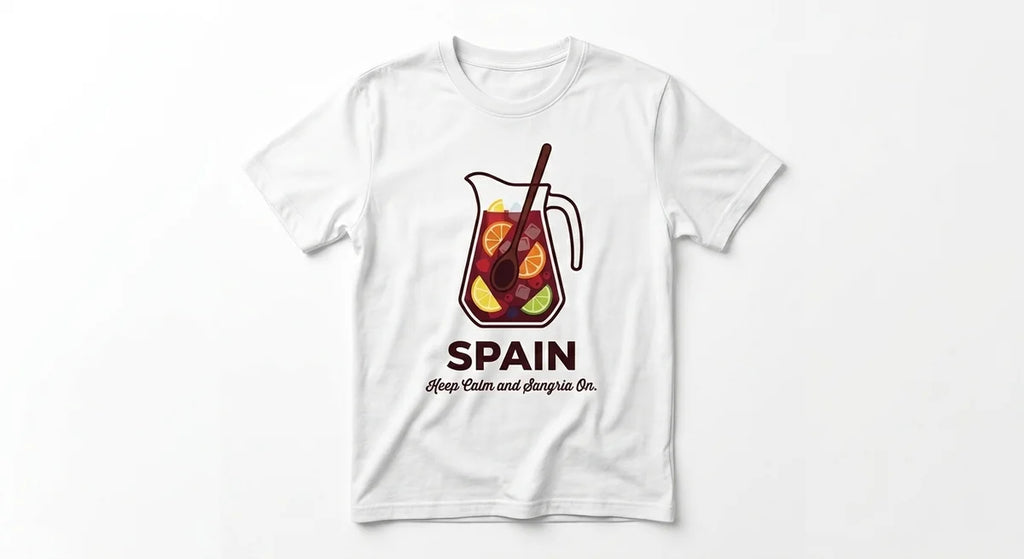 Keep Calm and Sangria On | Funny Travel Graphic Tee | Premium Cotton Vacation Shirt | Spain Souvenir T-Shirt