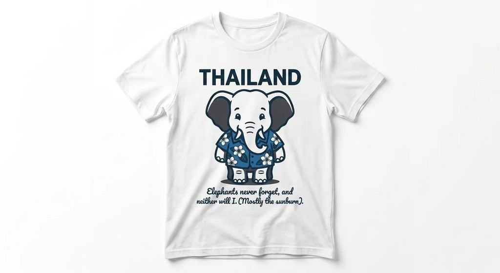 Thailand Souvenir T-Shirt | "Elephants Never Forget" Cute Elephant Graphic Tee | Soft Cotton Travel Shirt