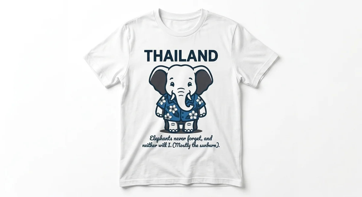 Thailand Souvenir T-Shirt | "Elephants Never Forget" Cute Elephant Graphic Tee | Soft Cotton Travel Shirt