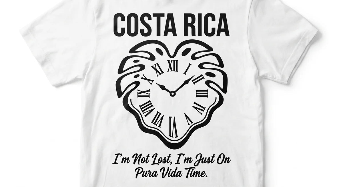 'Pura Vida Time' Melting Leaf Graphic Tee | Unisex Tropical Travel Shirt | Costa Rica Souvenir T-Shirt