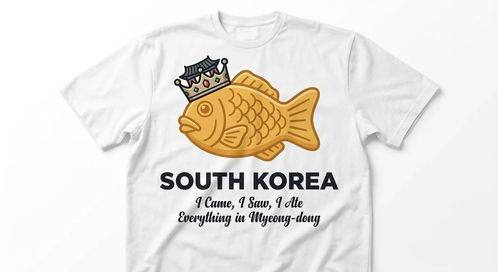 "I Ate Everything in Myeong-dong" T-Shirt – Funny South Korea Foodie Graphic Tee, Bungeo-ppang King Souvenir