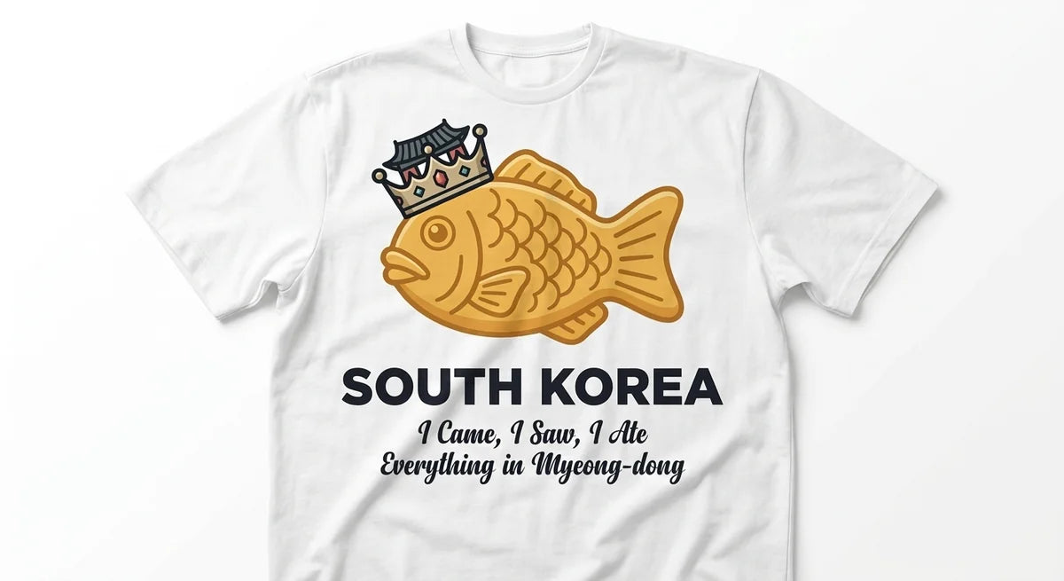 "I Ate Everything in Myeong-dong" T-Shirt – Funny South Korea Foodie Graphic Tee, Bungeo-ppang King Souvenir