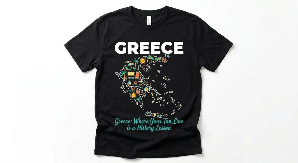 Greece Travel T-Shirt | "Where Your Tan Line is a History Lesson" Funny Vacation Tee | Premium Cotton Souvenir Shirt