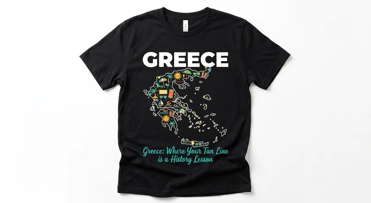 Greece Travel T-Shirt | "Where Your Tan Line is a History Lesson" Funny Vacation Tee | Premium Cotton Souvenir Shirt