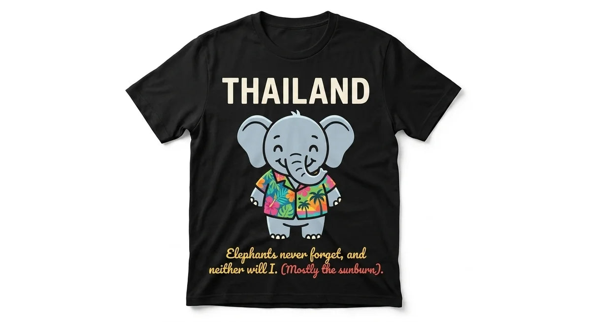 Thailand Souvenir T-Shirt | "Elephants Never Forget" Cute Elephant Graphic Tee | Soft Cotton Travel Shirt