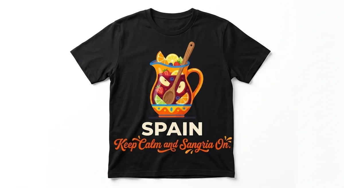 Keep Calm and Sangria On | Funny Travel Graphic Tee | Premium Cotton Vacation Shirt | Spain Souvenir T-Shirt