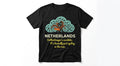 Dutch Courage Cycling T-Shirt | Funny Netherlands Souvenir | Retro Bicycle & Rain Cloud Graphic Tee