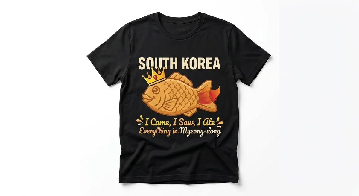 "I Ate Everything in Myeong-dong" T-Shirt – Funny South Korea Foodie Graphic Tee, Bungeo-ppang King Souvenir