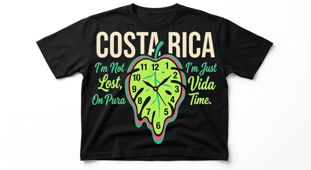 'Pura Vida Time' Melting Leaf Graphic Tee | Unisex Tropical Travel Shirt | Costa Rica Souvenir T-Shirt