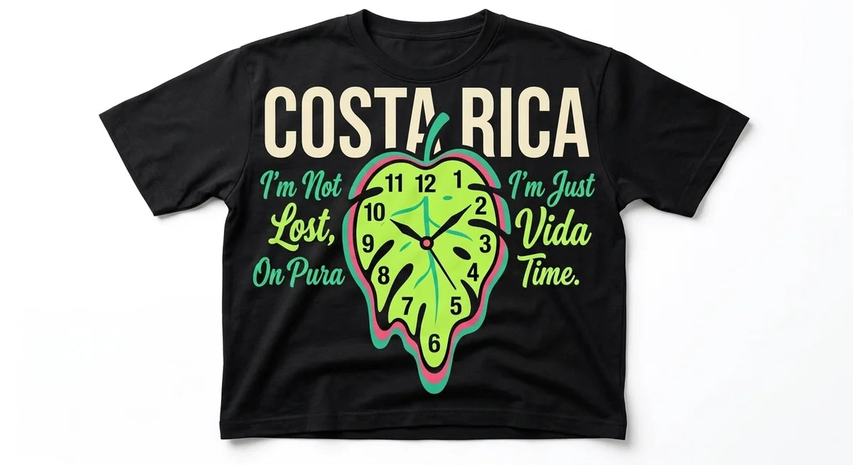 'Pura Vida Time' Melting Leaf Graphic Tee | Unisex Tropical Travel Shirt | Costa Rica Souvenir T-Shirt