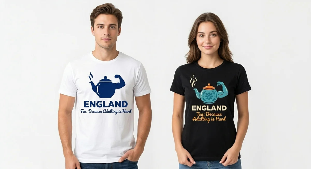 The "Tea: Because Adulting Is Hard" England Souvenir T-Shirt | Premium Cotton Graphic Tee