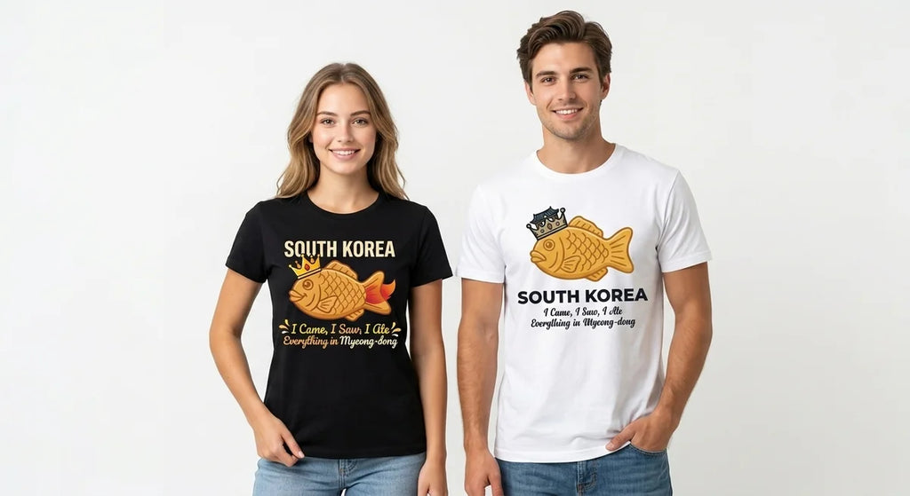 "I Ate Everything in Myeong-dong" T-Shirt – Funny South Korea Foodie Graphic Tee, Bungeo-ppang King Souvenir