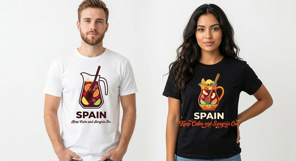 Keep Calm and Sangria On | Funny Travel Graphic Tee | Premium Cotton Vacation Shirt | Spain Souvenir T-Shirt