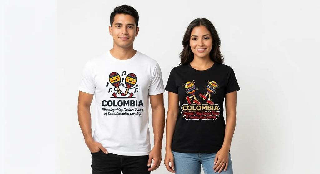 Colombia Souvenir T-Shirt | "Warning: May Contain Traces of Excessive Salsa Dancing" | Premium Cotton Graphic Tee