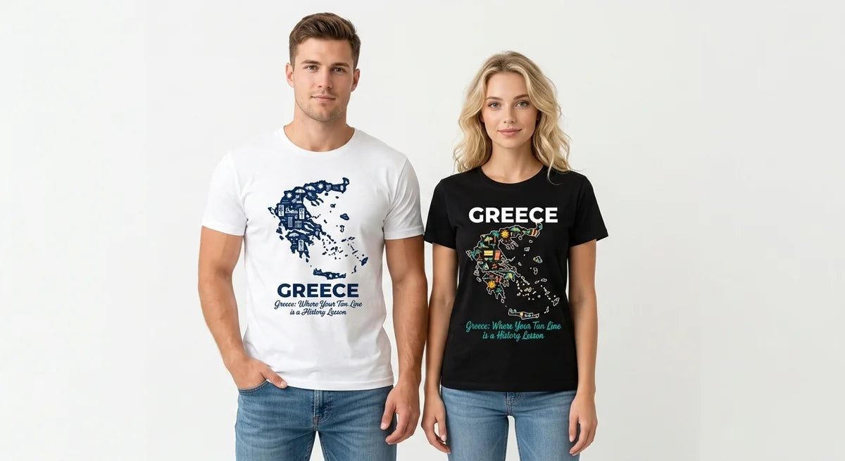 Greece Travel T-Shirt | "Where Your Tan Line is a History Lesson" Funny Vacation Tee | Premium Cotton Souvenir Shirt