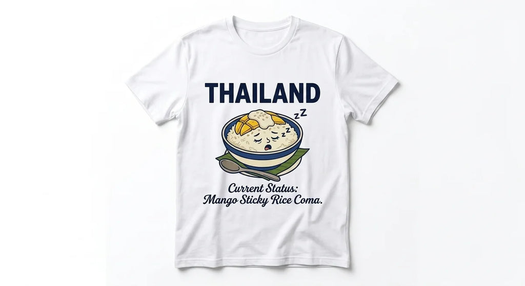 Thailand Travel Souvenir T-Shirt | "Mango Sticky Rice Coma" Funny Foodie Tee | Unisex Cotton Graphic Shirt