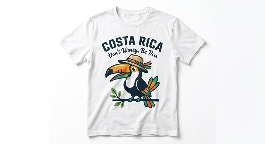 'Don’t Worry, Be Tico' Funny Toucan Graphic Tee | Pura Vida Vacation Apparel | Costa Rica Souvenir T-Shirt