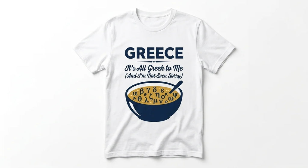 "It’s All Greek to Me" Funny Travel T-Shirt | Premium Greece Souvenir Tee | Alphabet Soup Graphic Crewneck