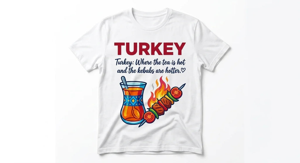 Turkey Souvenir T-Shirt | "Hot Tea & Hotter Kebabs" Graphic Tee | Premium Turkish Cotton Unisex Shirt