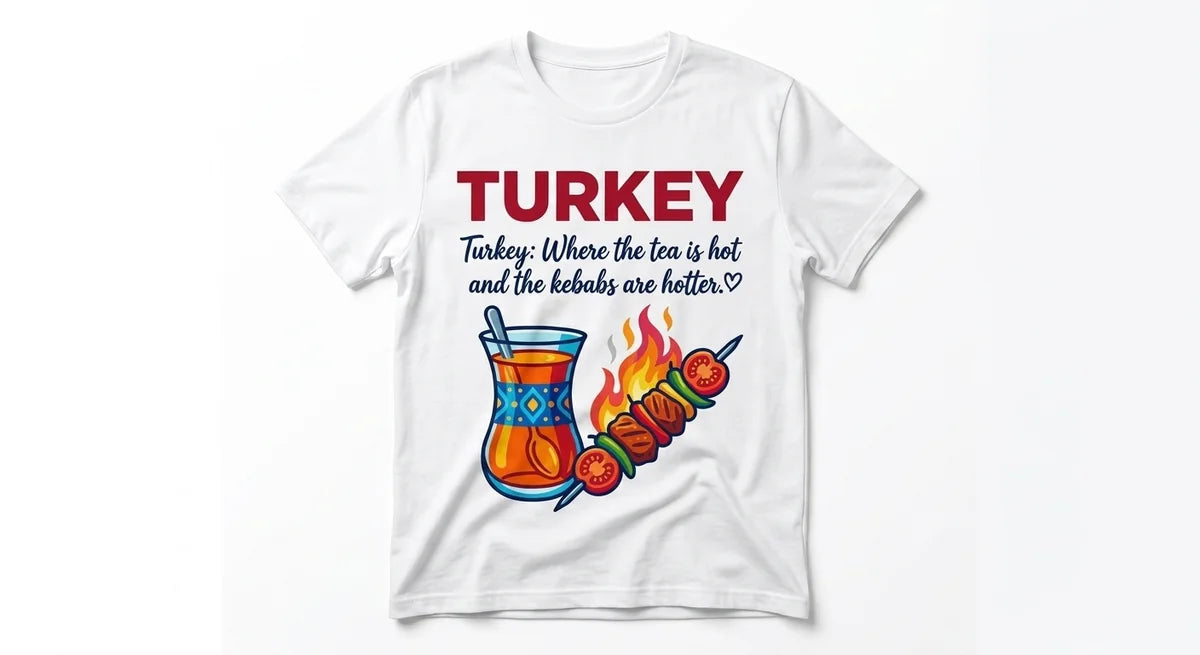 Turkey Souvenir T-Shirt | "Hot Tea & Hotter Kebabs" Graphic Tee | Premium Turkish Cotton Unisex Shirt