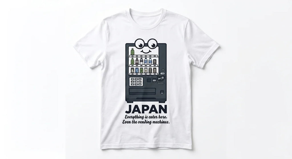 Japan Souvenir T-Shirt | "Everything Is Cuter Here" Vending Machine Graphic Tee | Kawaii Aesthetic Streetwear | 100% Combed Cotton