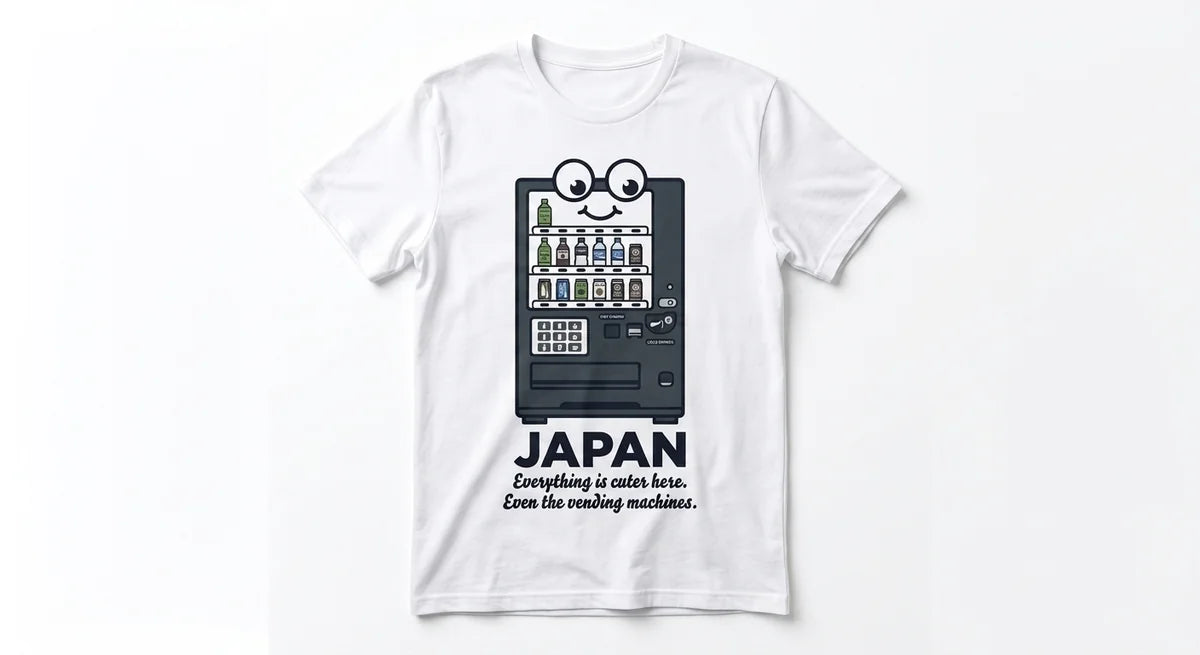 Japan Souvenir T-Shirt | "Everything Is Cuter Here" Vending Machine Graphic Tee | Kawaii Aesthetic Streetwear | 100% Combed Cotton
