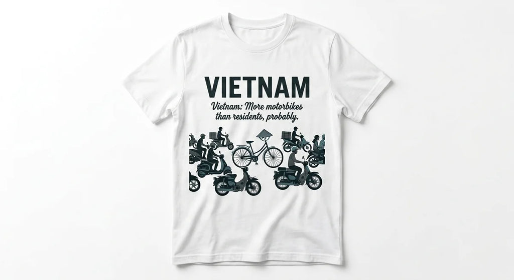 Vietnam Motorbike Chaos T-Shirt | Funny Travel Souvenir Tee | Vietnam Vacation Keepsake | 100% Cotton Graphic Shirt