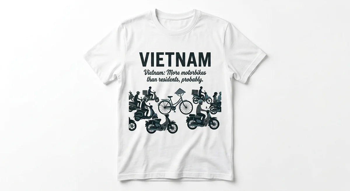 Vietnam Motorbike Chaos T-Shirt | Funny Travel Souvenir Tee | Vietnam Vacation Keepsake | 100% Cotton Graphic Shirt