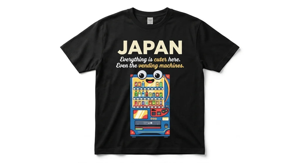 Japan Souvenir T-Shirt | "Everything Is Cuter Here" Vending Machine Graphic Tee | Kawaii Aesthetic Streetwear | 100% Combed Cotton