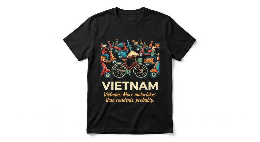 Vietnam Motorbike Chaos T-Shirt | Funny Travel Souvenir Tee | Vietnam Vacation Keepsake | 100% Cotton Graphic Shirt