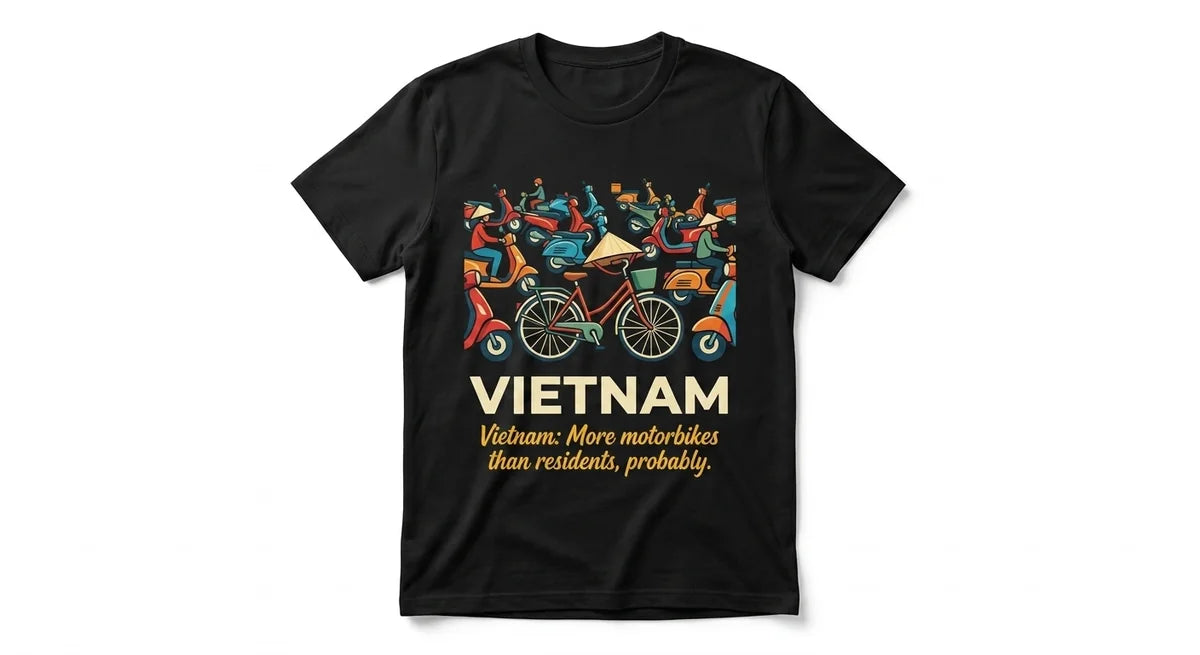 Vietnam Motorbike Chaos T-Shirt | Funny Travel Souvenir Tee | Vietnam Vacation Keepsake | 100% Cotton Graphic Shirt