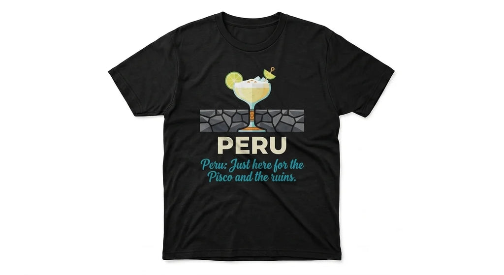 Peru Souvenir T-Shirt | "Just Here for the Pisco and the Ruins" Graphic Tee | Premium Combed Cotton Travel Shirt