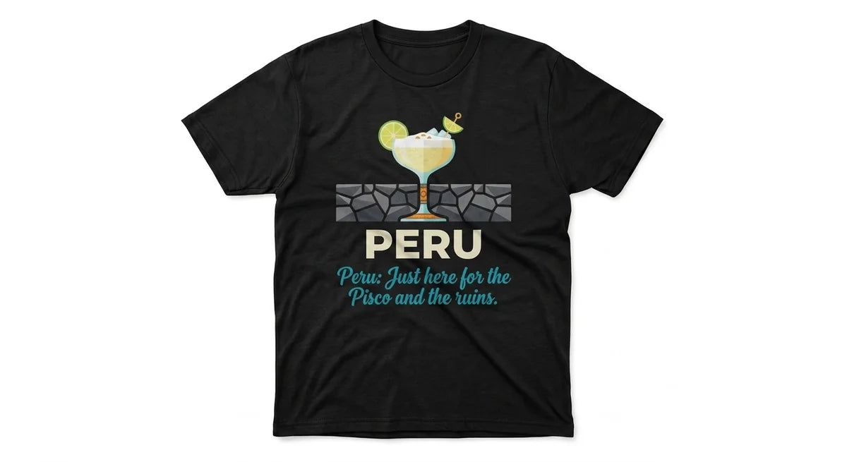 Peru Souvenir T-Shirt | "Just Here for the Pisco and the Ruins" Graphic Tee | Premium Combed Cotton Travel Shirt