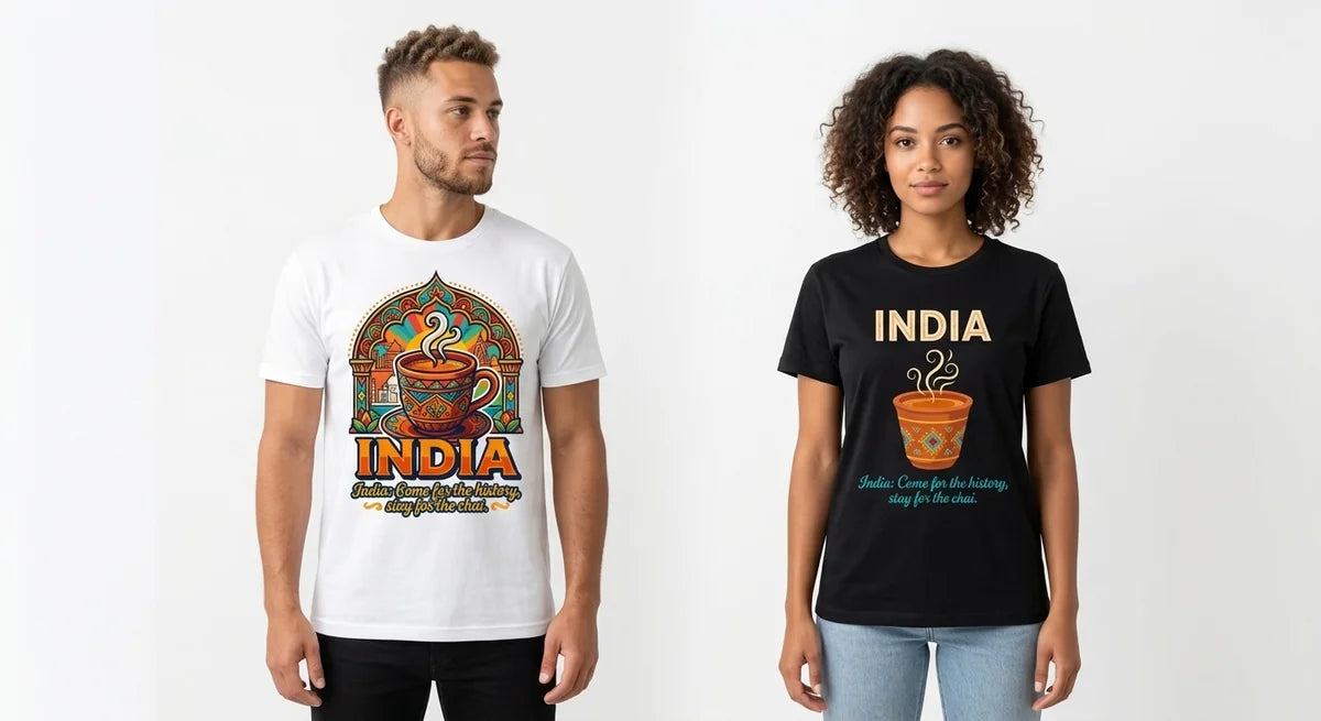 India Travel Souvenir T-Shirt | "Come for the History, Stay for the Chai" Graphic Tee | Unisex Cotton Casual Wear