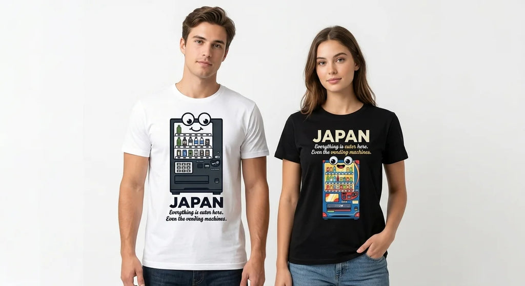 Japan Souvenir T-Shirt | "Everything Is Cuter Here" Vending Machine Graphic Tee | Kawaii Aesthetic Streetwear | 100% Combed Cotton