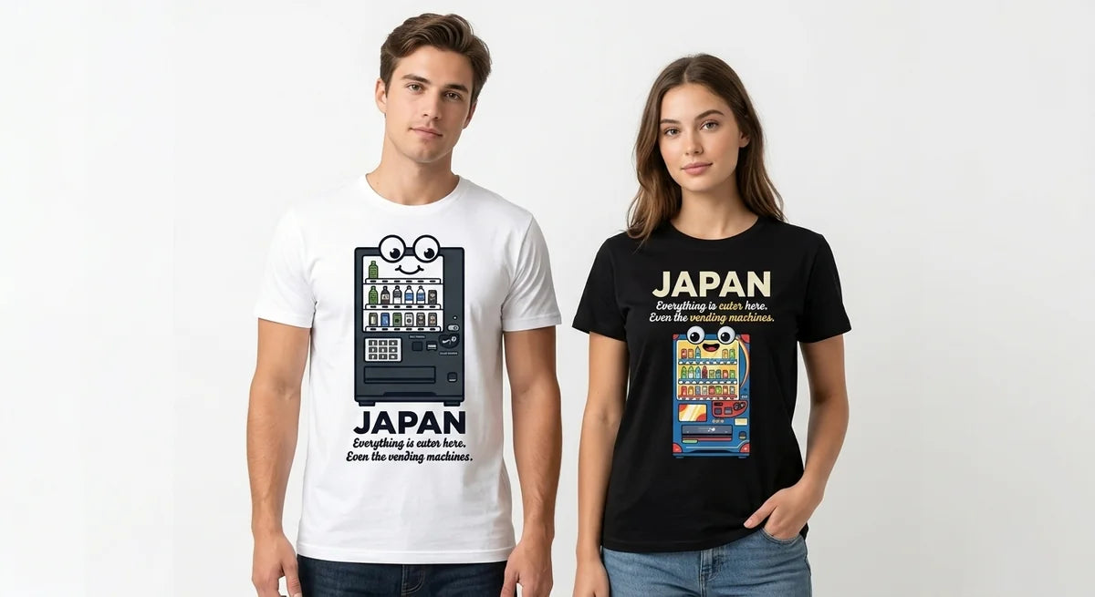 Japan Souvenir T-Shirt | "Everything Is Cuter Here" Vending Machine Graphic Tee | Kawaii Aesthetic Streetwear | 100% Combed Cotton