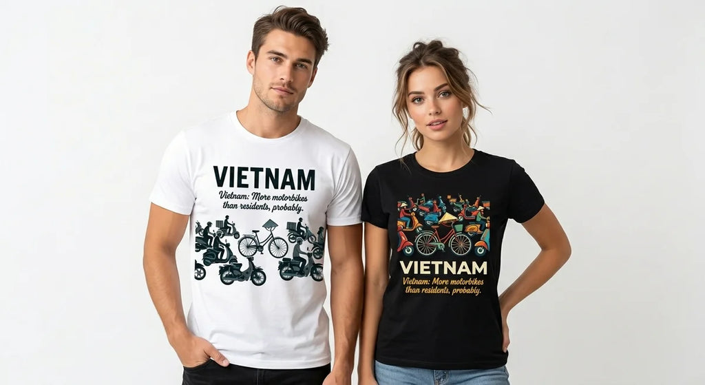 Vietnam Motorbike Chaos T-Shirt | Funny Travel Souvenir Tee | Vietnam Vacation Keepsake | 100% Cotton Graphic Shirt