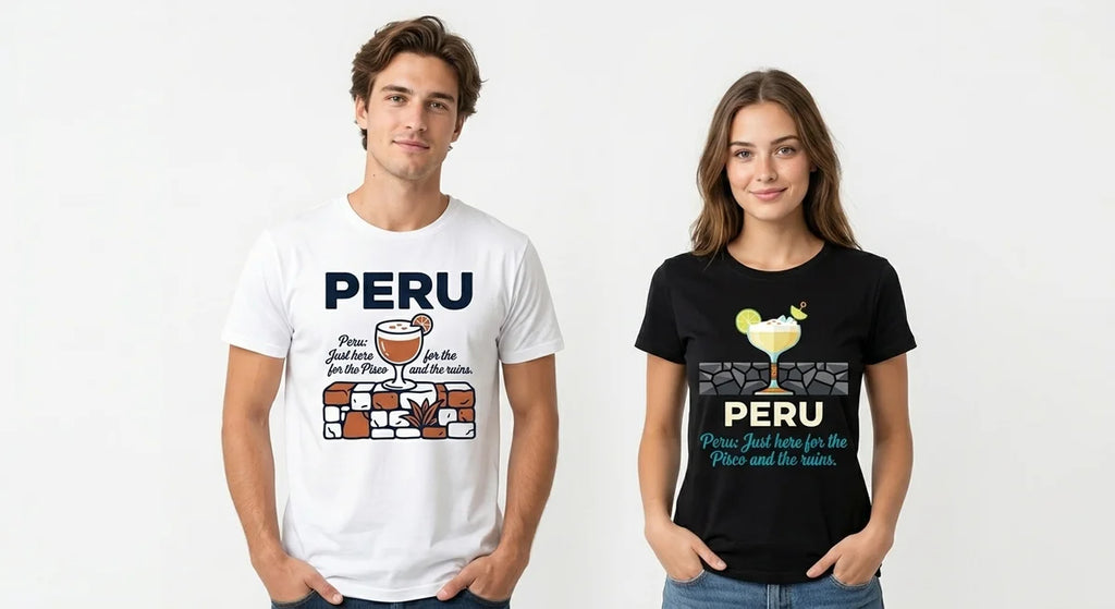 Peru Souvenir T-Shirt | "Just Here for the Pisco and the Ruins" Graphic Tee | Premium Combed Cotton Travel Shirt