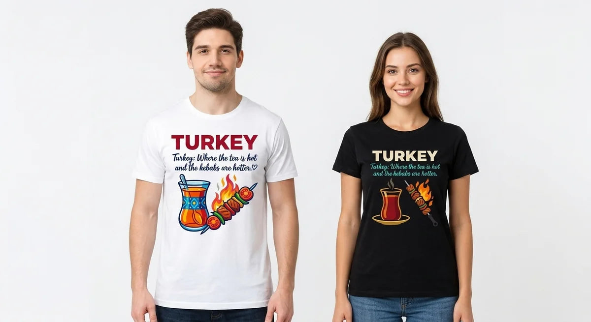 Turkey Souvenir T-Shirt | "Hot Tea & Hotter Kebabs" Graphic Tee | Premium Turkish Cotton Unisex Shirt